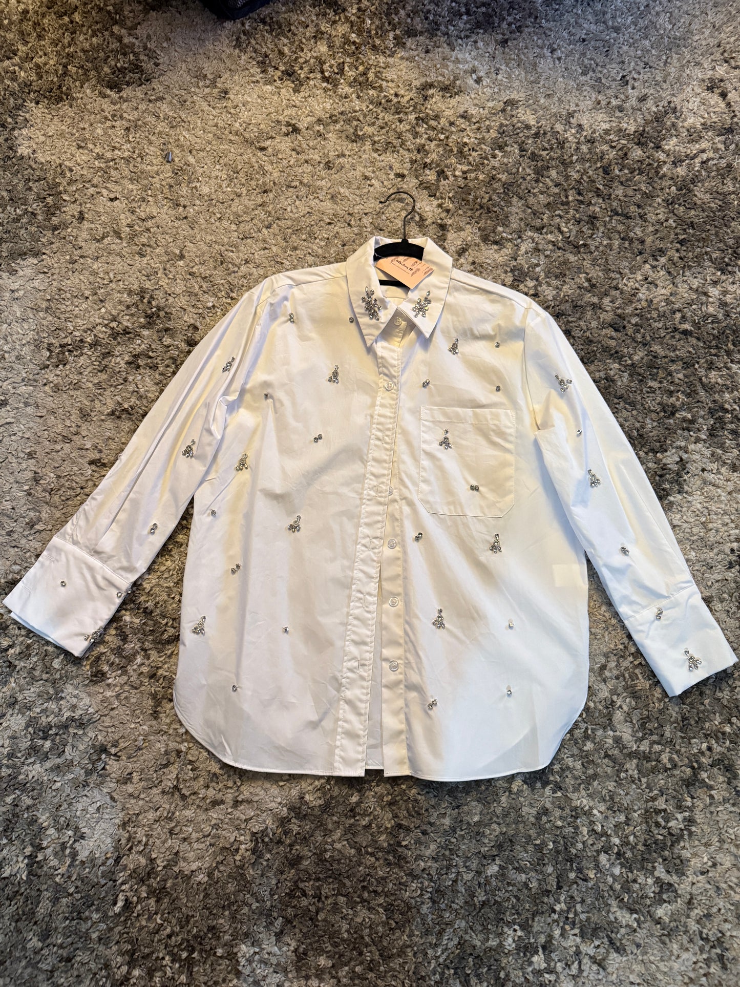 Crystal Collar Long Sleeve Top