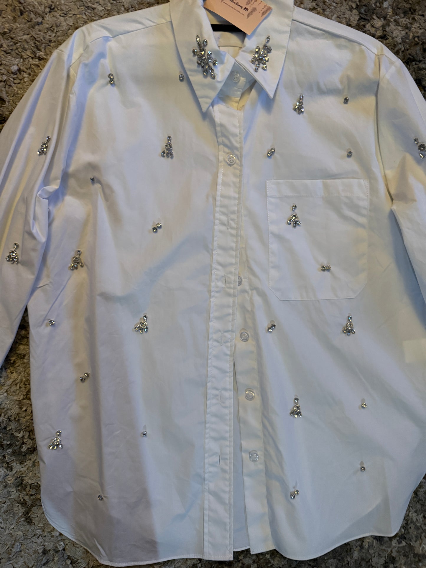 Crystal Collar Long Sleeve Top