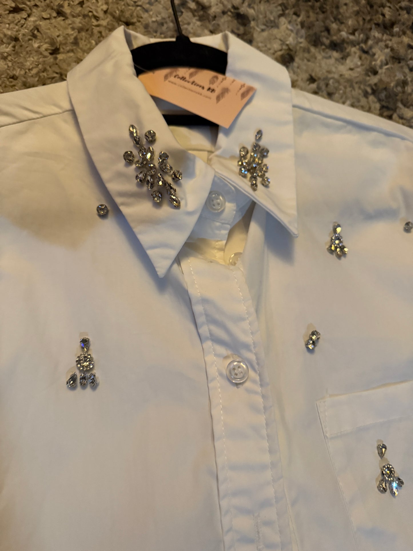 Crystal Collar Long Sleeve Top